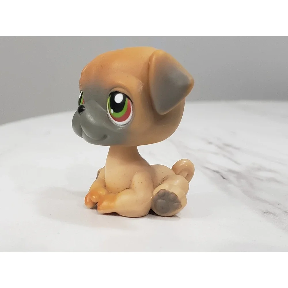 LITTLEST PET‎ SHOP LPS #1221 Vintage Authentic Dog Pug Brown with Green Dot Eyes